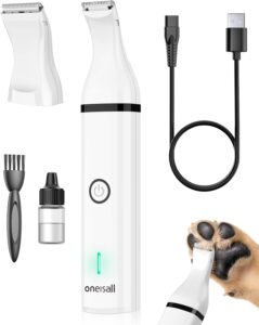 Oneisall Cordless Dog Grooming Clippers – Double Blade Low Noise Trimmer (White)
