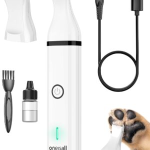 Oneisall Cordless Dog Grooming Clippers – Double Blade Low Noise Trimmer (White)